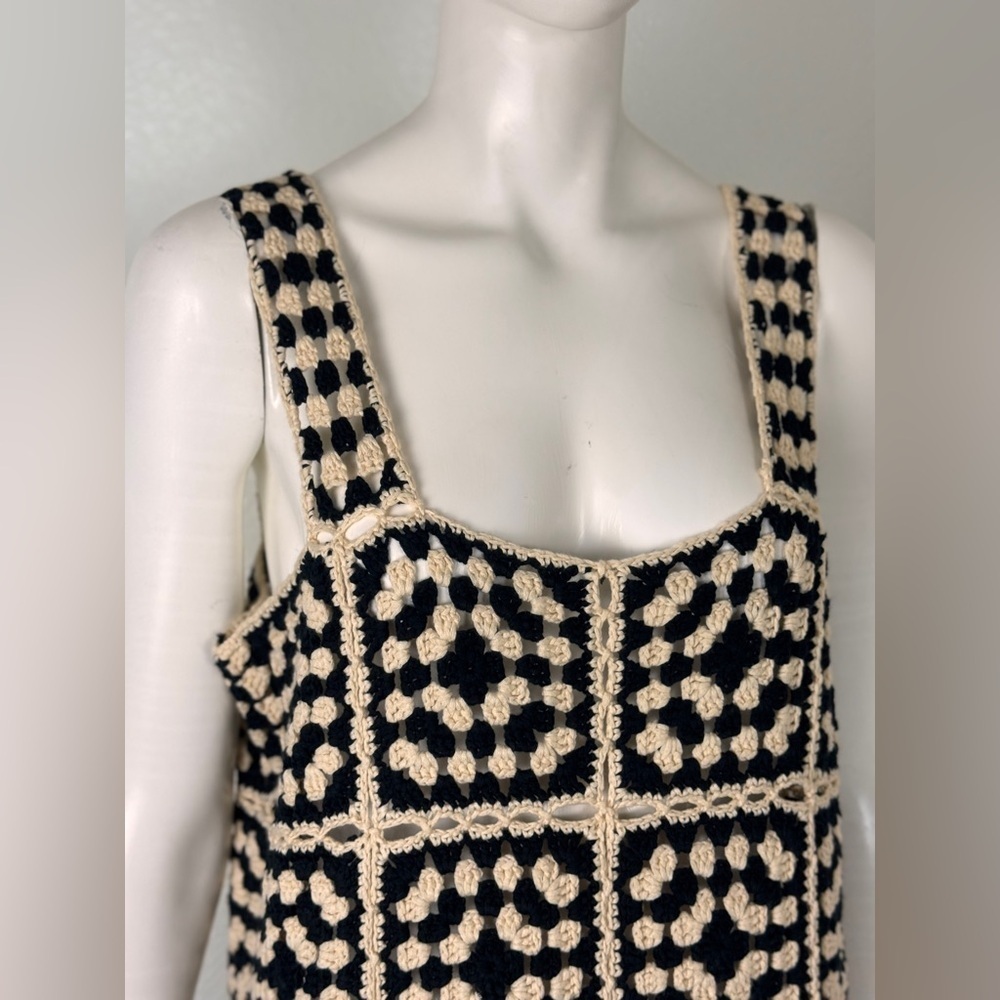 VICI Solana Patchwork Crochet Mini Cover Up Dress Black Ivory Sz X-Large E25 - Picture 8 of 15